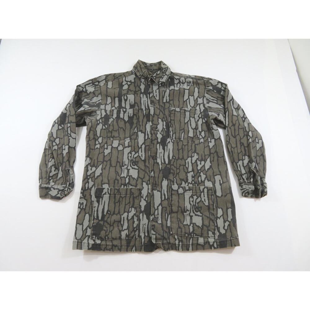 Trebark Camouflage Jacket, Camo Long Sleeve, Button Up, Gray Black Sz L 1980s